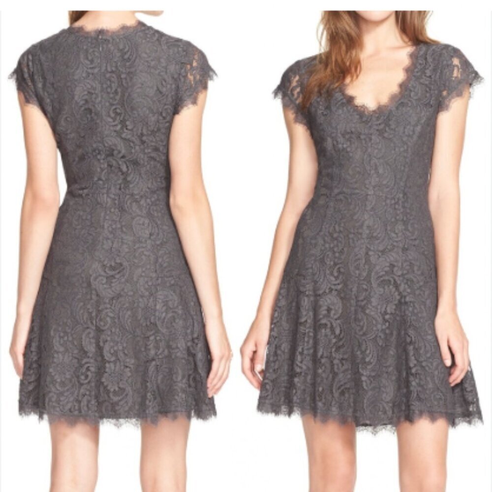 Joie Dress Womens 6 Gray Steel Eshe C Lace Short Sleeve Fit Flare New Tags